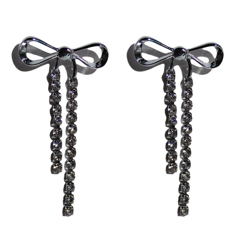 Dreamy Diamond Tassel Bow Earrings: Rococo Style, Sweet Cool Girl, Light Luxury, Preppy Studs.