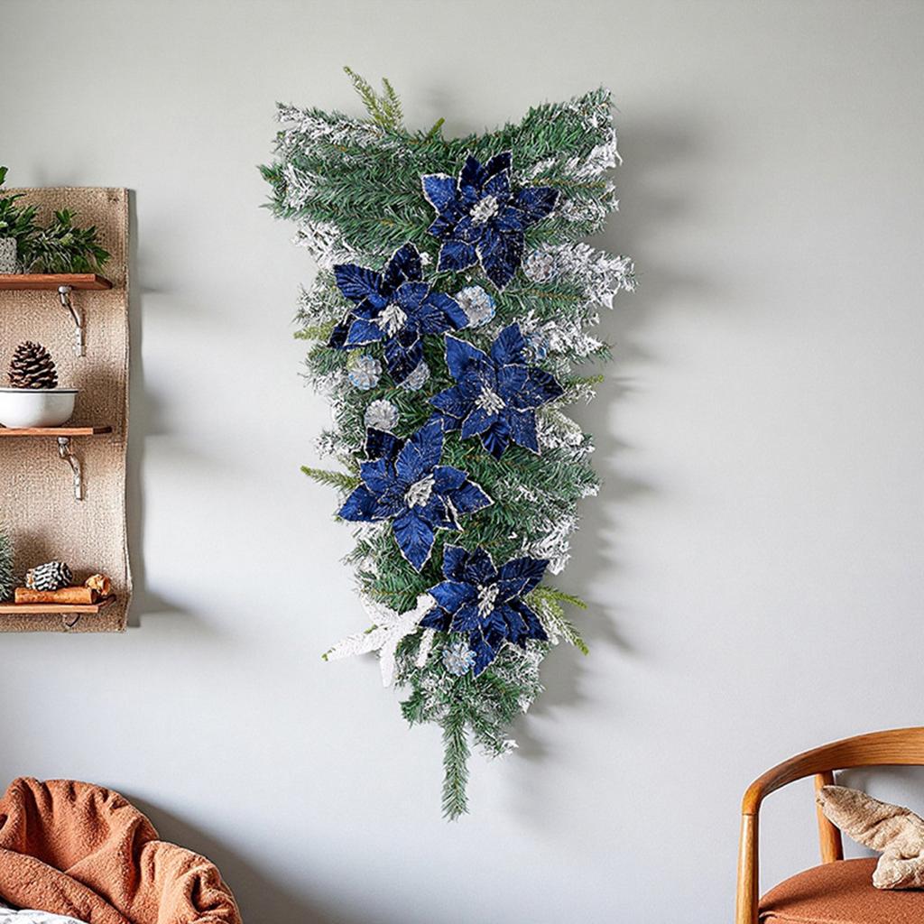 Upside Down Christmas Tree Decoration Pendant, Blue Christmas Flower Sequin Velvet Simulation Flower, Christmas Party Decoration