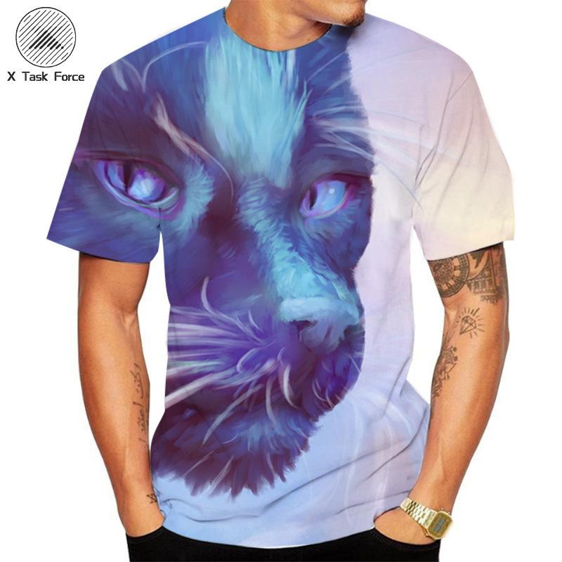 

Летний топ с круглым вырезом и принтом 3D Cat, модные повседневные футболки с короткими рукавами для мужчин 6XL
