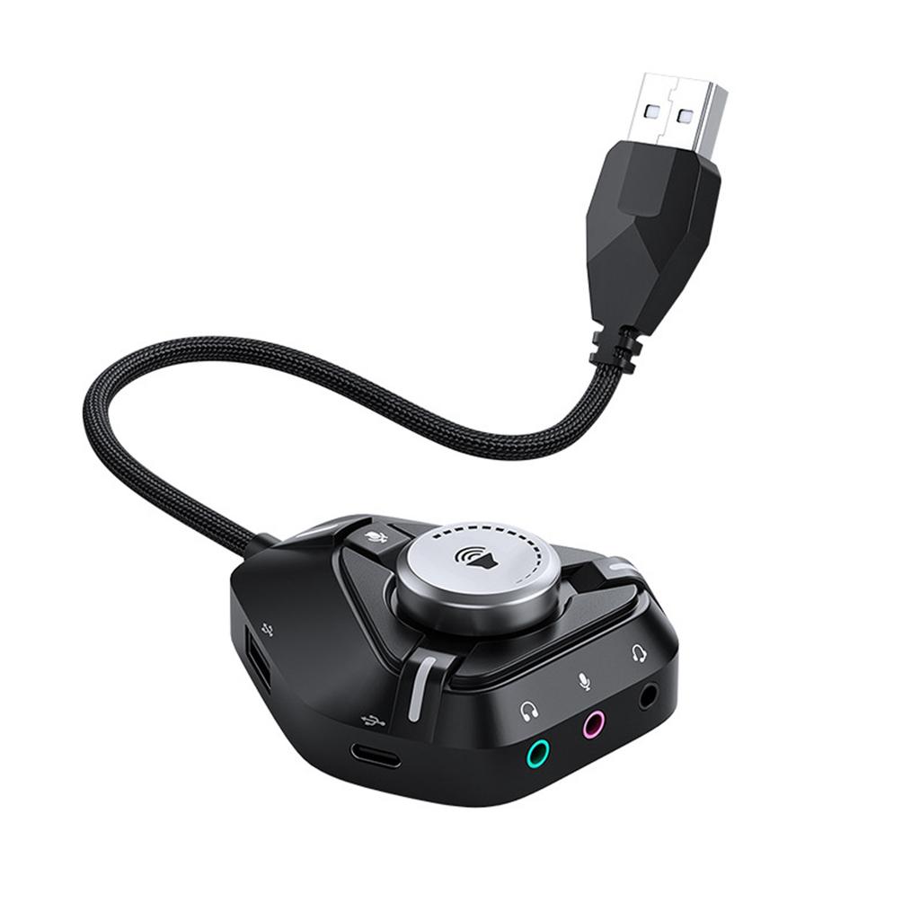 USB Sound Card External Sound Card with 3x3.5mm 2xUSB 1xType C Port Sound Adapter for Desktop PC Laptop Headphone