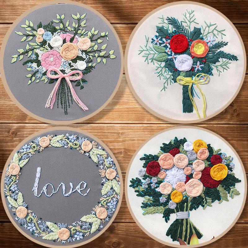 1 European-style 3D Floral DIY Embroidery Fabric Kit