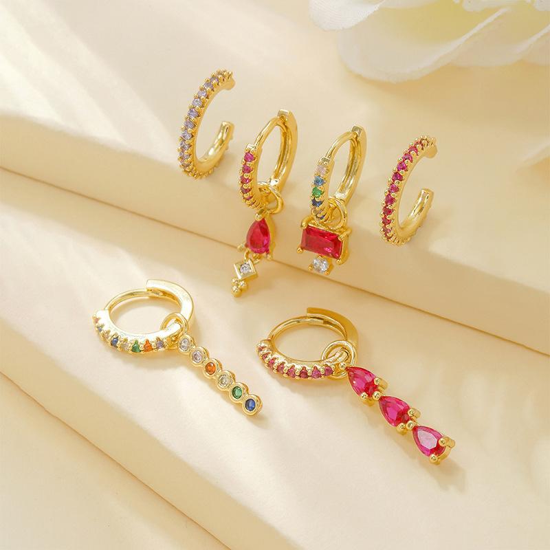 Luxury Rose Red Zircon Stainless Steel Water Drop Hoop Earring For Women 18K Gold Plated Huggie Women's Jewelry Pendientes Mujer