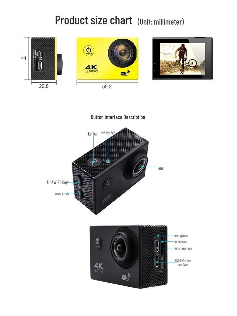 HD Mini Waterproof Sports Camera with WIFI, Remote Control, Video Recording & Anti-shake for Cycling