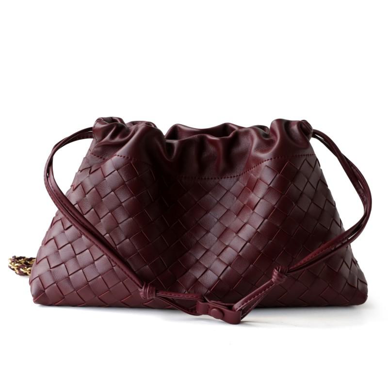 Genuine Leather Woven Cloud Shoulder Bag