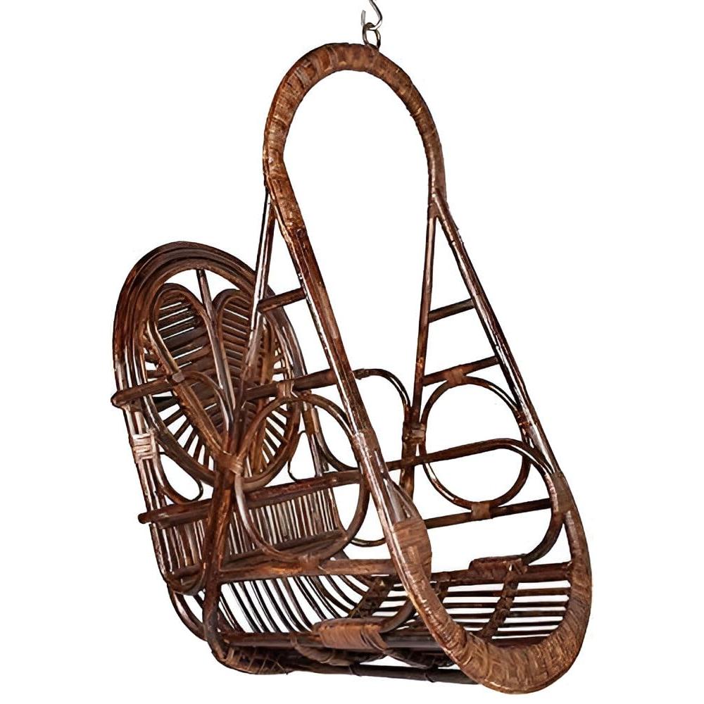 Scaun Balansoar Inimă din Ratan Mobilier | Scaun Suspendat din Răchită cu Un Loc pentru Utilizare Interioară | Jhula din Lemn Lucrat Manual pentru Balcon și Living – Maro
