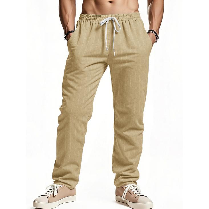 2026 casual versatile striped cotton-linen loose breathable fashion sports men's pants