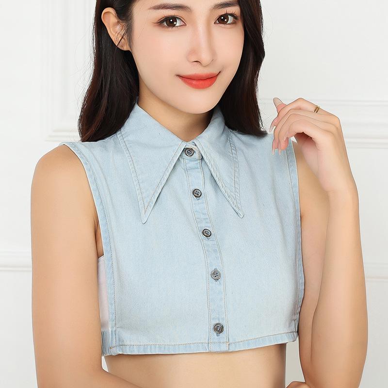 Unisex XXL Denim Shirt Fake Collar for Mens Suits Detachable Collar Big Pointed Lapel Vest Style False Collars for Womens