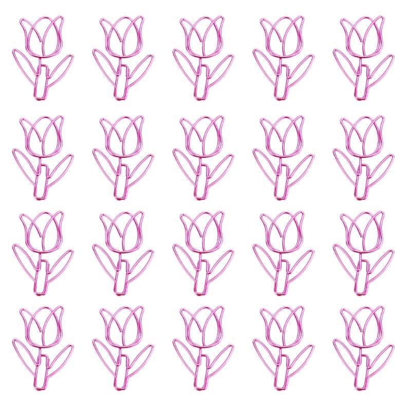 

20 Pcs Metal Planner Clips Tulips Shape Bookmarks Office Clips Decorative Paper Clips School Office Supplies розовый