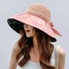 Large brim fisherman hat with bow knitted top hollow breathable sun hat vinyl sun protection UV hat