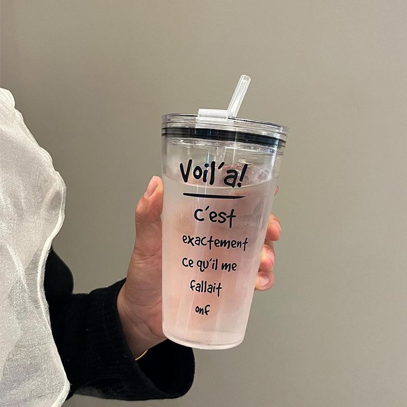 1PC Bow Printed Plastic Water Bottle with Straw and Lid Coffee Cup Tumbler Beverage Transparent Cold Drinks Beverage DrinkingCup