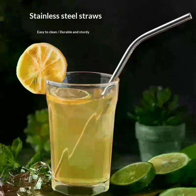 4PCS Stainless Steel Straw Reusable Metal Drinking Straw With Cleaner Brush For Home Party Barware Bar Accessories
