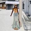 American retro light-colored low-waisted and slightly pulled jeans for women's autumn and winter new loose and thin flared pants without sticking