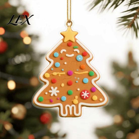 Car Rearview Mirror Accessories Gingerbread Christmas Tree Pendant, Double-sided Acrylic Hanging Ornament for Decorative Party Favors Holiday