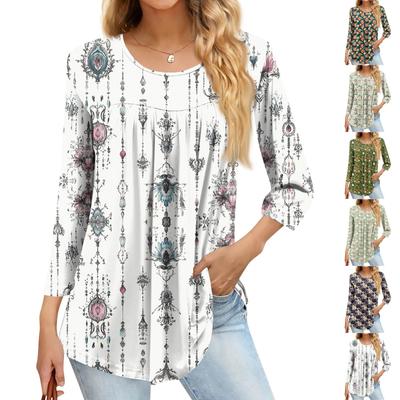 Women's Fashion Casual Three-quarter Sleeve Printing Round Neck Top