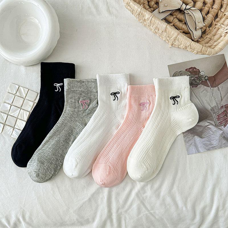 Socks Women, Mesh Breathable Bow Embroidery Small Fresh Short Socks Children, Versatile Socks Thin