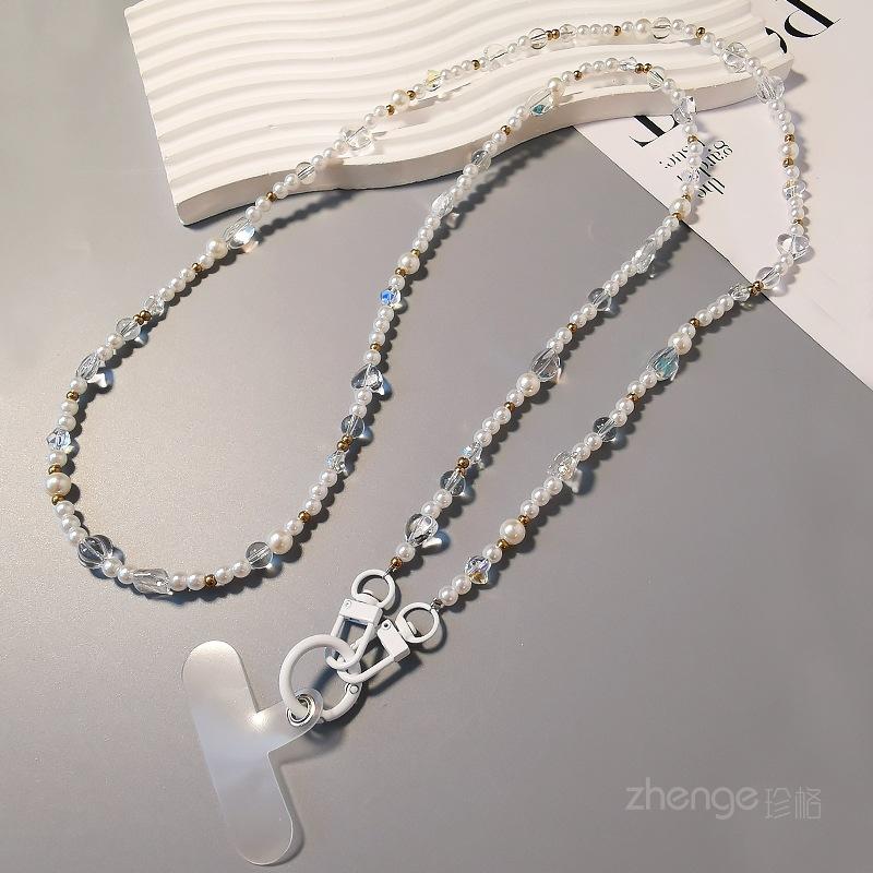 

Crystal pearl messenger mobile phone lanyard women s ins fashion small fragrant style back chain long lanyard mobile phone case lanyard crossbody [type a]
