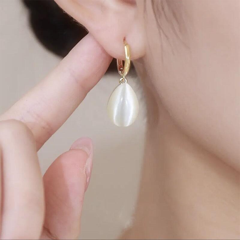 New Green Opal Drop Shaped Earbuckles for Women Retro Personality Fashion Daily Earrings Accessories Party Jewelry Birthday Gift