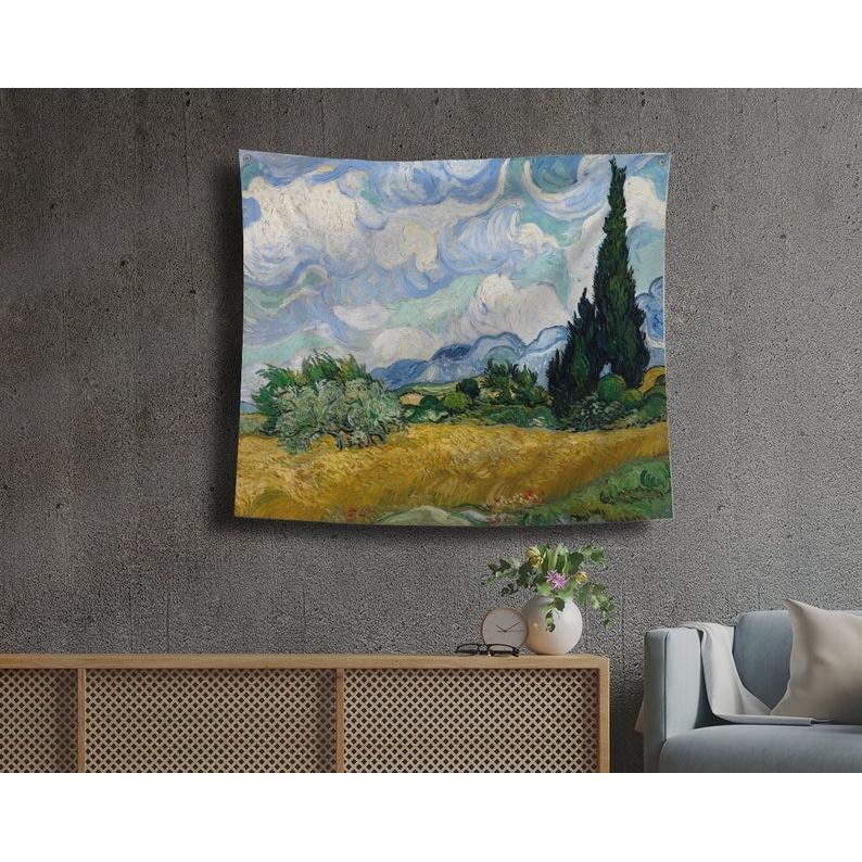 Van Gogh s Wheat Field with Cypresses tapestry 75x100