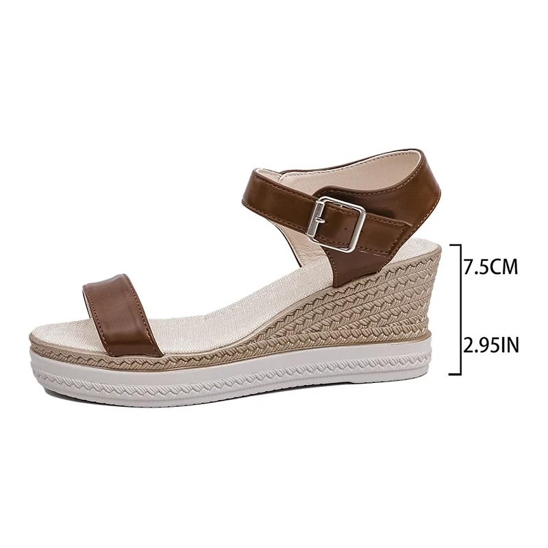Fashion 2025 Summer Fashion Women's Wedge Heel Sandals Brown Buckle Strap Platform Sandalias Mujer Thick Sole Non Slip Beach Shoes Woman