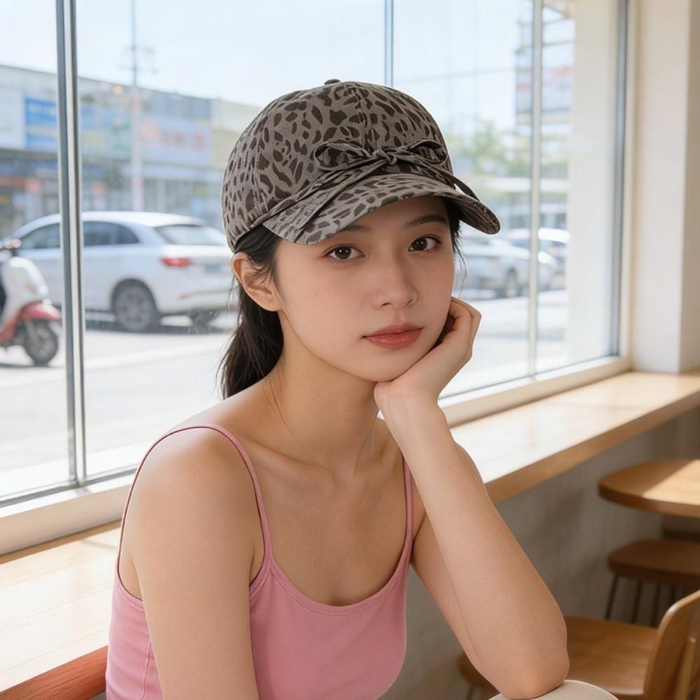 Adjustable Leopard Print Bow Baseball Cap Sunshade American Style Casquette Y2K Peaked Hat Sports