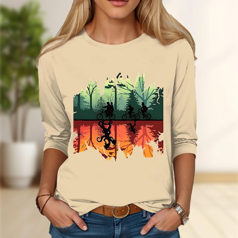 

Топы для женщин с принтом велоспорта, круглым вырезом и длинным рукавом, футболка, осенний повседневный тонкий пуловер, женский топ с длинным рукавом 8XL бежевый