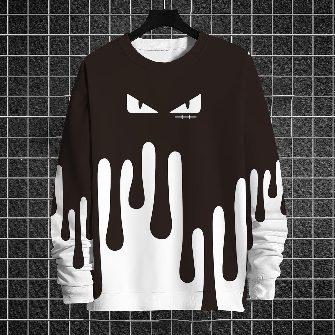 Осенняя мужская толстовка с круглым вырезом и принтом «кошачий глаз» с капюшоном — фото 6