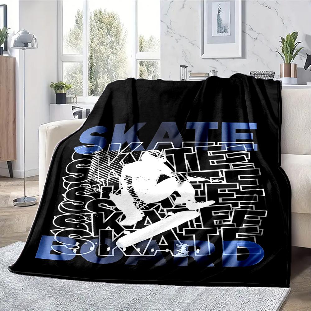 skateboard Theme Printed Blanket - Perfect for Couch, Bed, Travel & Outdoor Use | Machine Washable, Cozy & Durable.