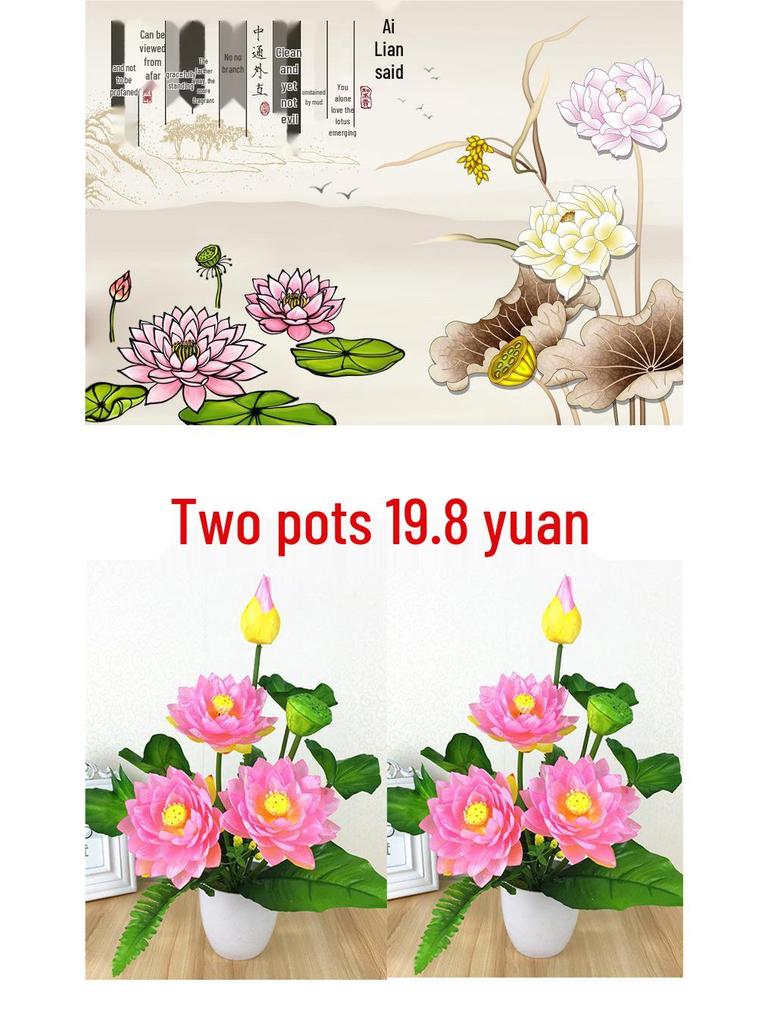 Artificial Lotus Flower Set for Buddhist Offerings - Silk Fake Flowers In Small Pots for Home Decoration
