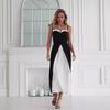 2024 Summer Color Block Patchwork High Slit Spaghetti Strap Dress for Women