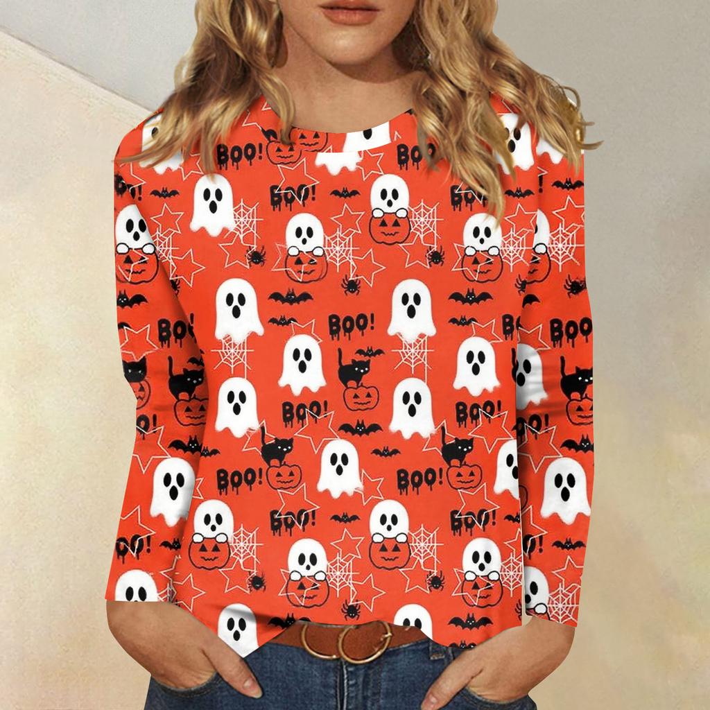 Women's Daily Casual Long-sleeved Flowers Printed Crew-neck Top