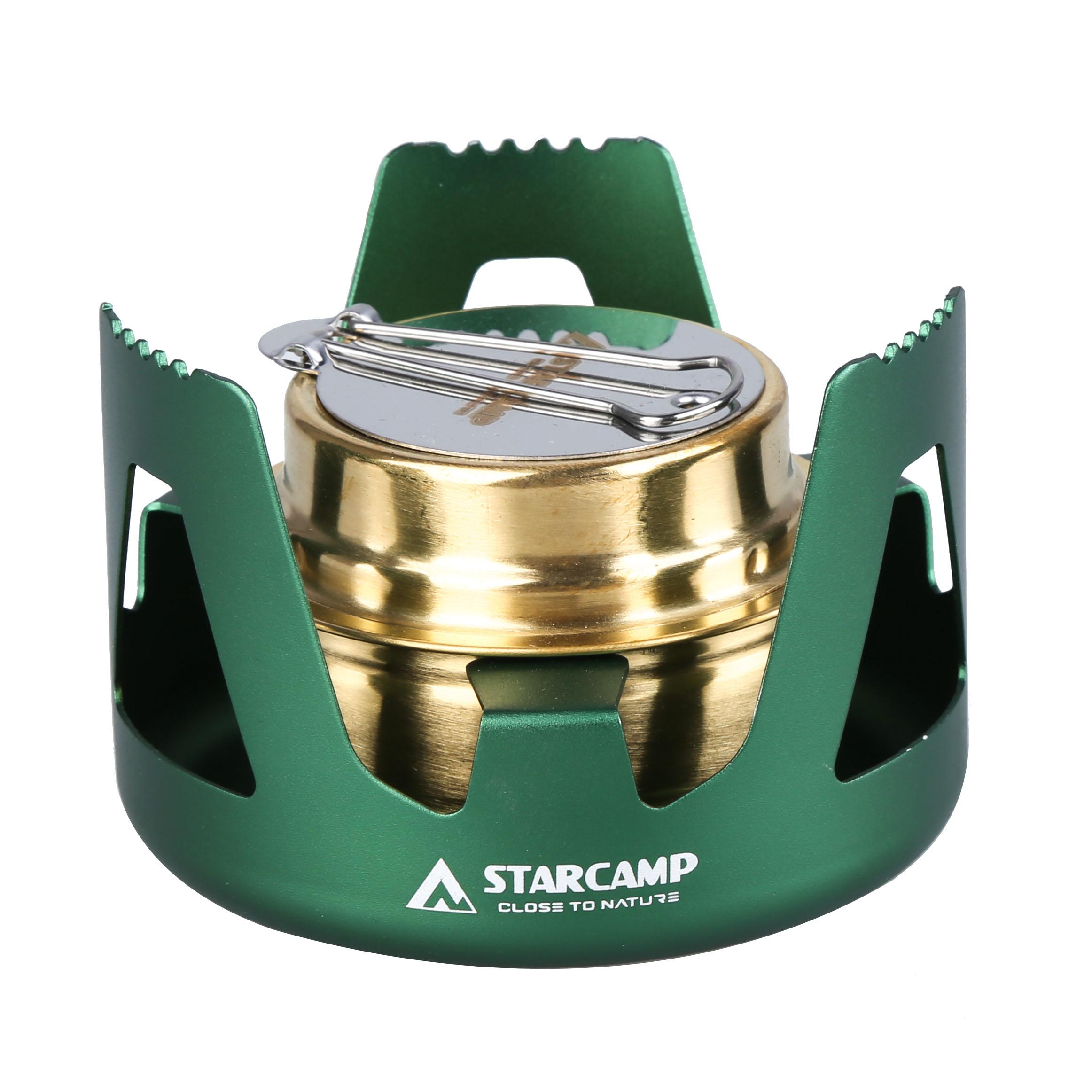 STARCAMP Mini Portable Outdoor Camping Alcohol Stove Lightweight Brass Spirit Burner with Aluminium Stand for Backpacking BBQ