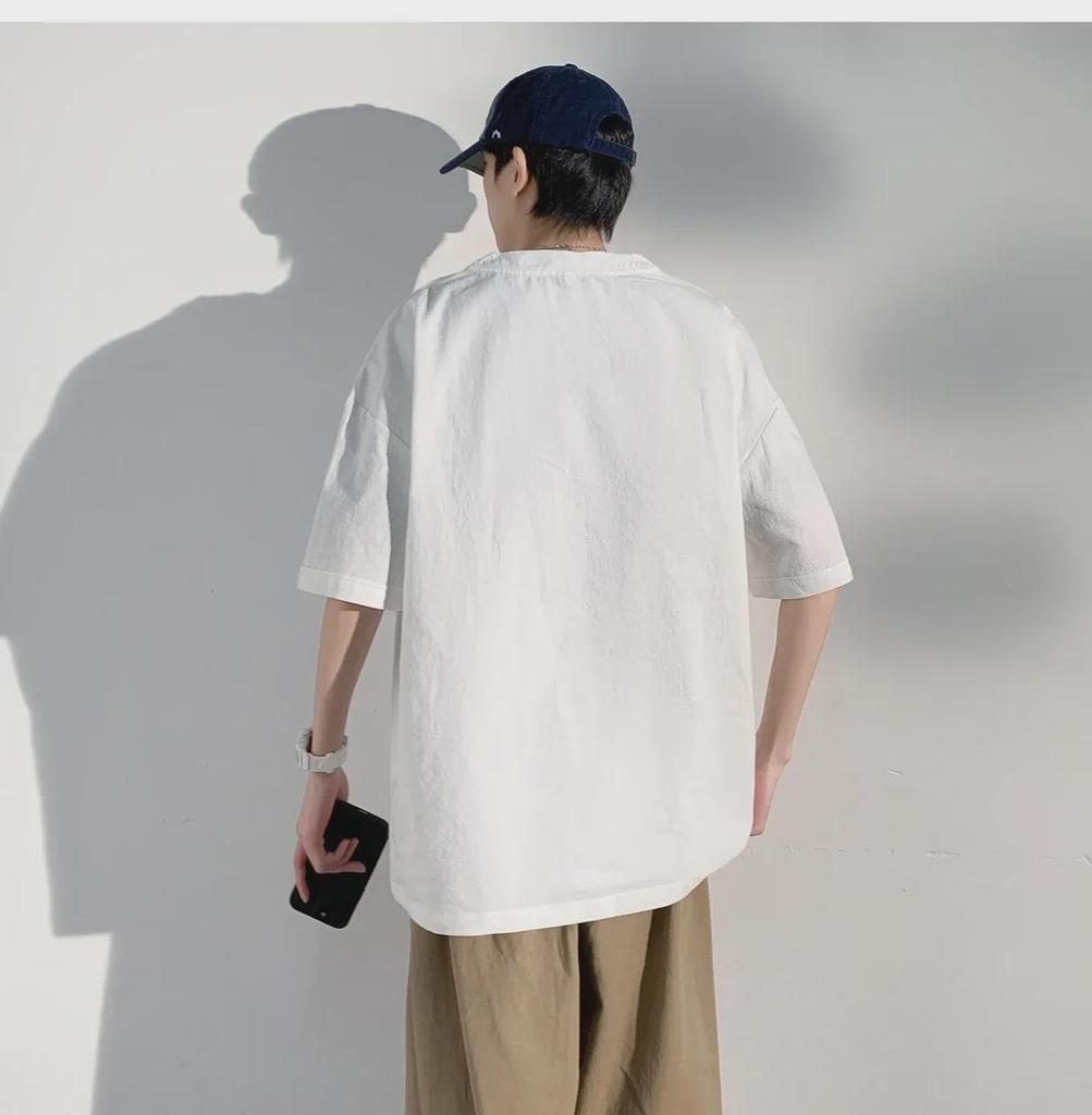 Men's Summer Cotton-Linen Short-Sleeve Chinese Style Embroidered Casual T-Shirt