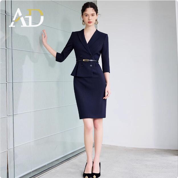 AD Navy Blue Women's Blazer Dress - 2025 Spring Style, High-End Professional Workwear, Goddess-Like Elegance