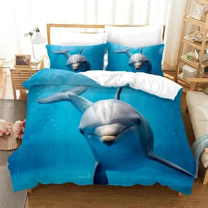 Top Dolphin Duvet Cover Full Kids Ocean Animal Bedding Set Luxury Mediterranean Style Comforter Cover Bedroom Decor