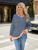 Elegant and Fashionable Autumn and Winter Comfortable Round Neck Striped Splicing Open Loose Long-sleeved Sweater Jacket Pullover Shirt Hoodies