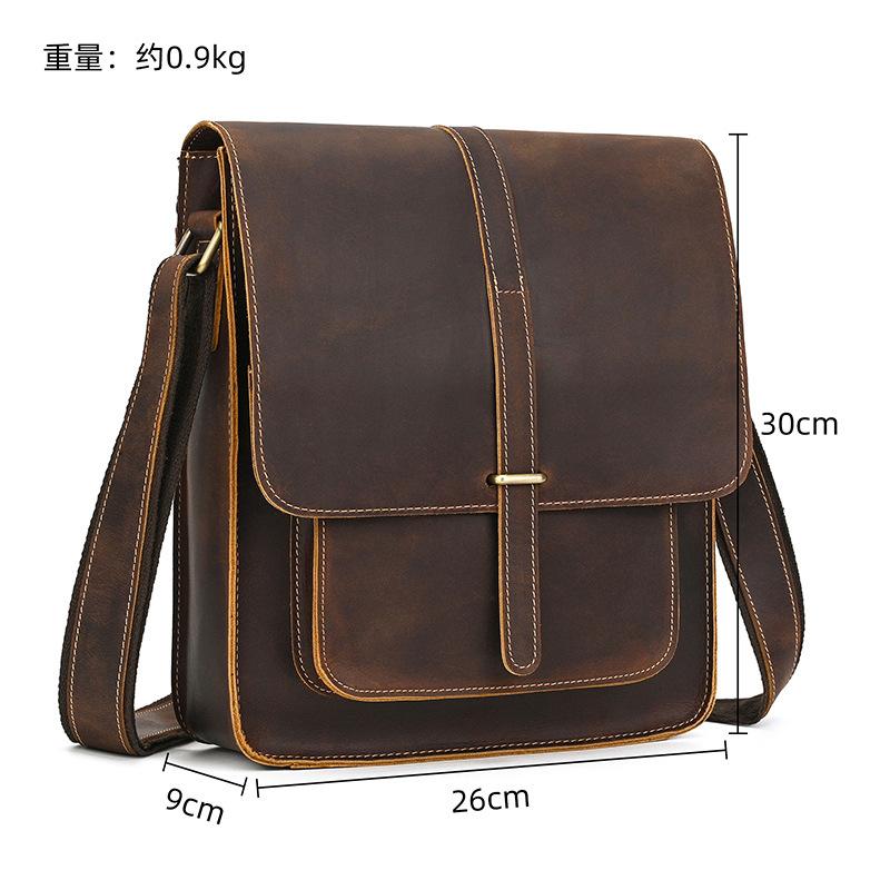 Men'S Genuine Leather Shoulder Bag Crazy Horse Leather Messenger Bag First Layer Cowhide Flip Shoulder Bag Casual Bag