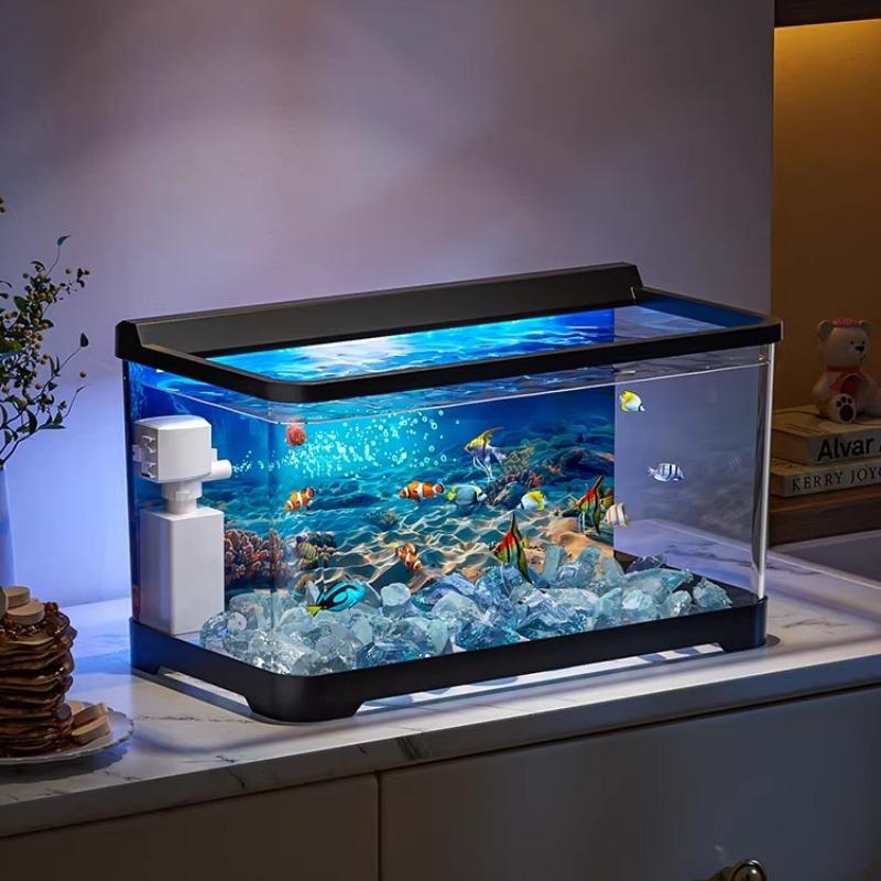 New Small Desktop Aquarium Eco Background Sticker Fish Tank for Living Room All-in-One Goldfish Bowl Compact Decor Home Aquarium