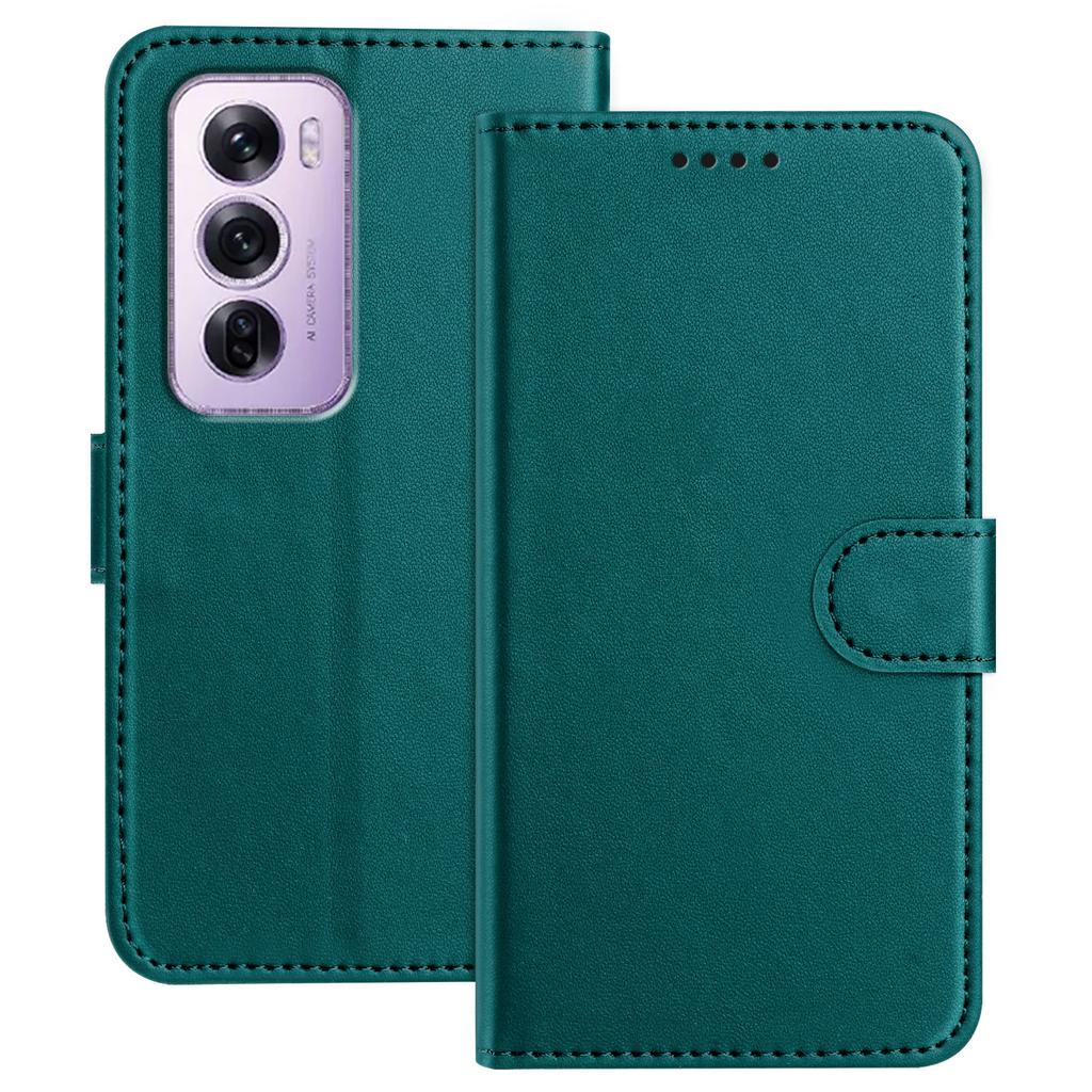 For Oppo Reno12 Pro 5G (Global) Leather Case Wallet Stand Solid Color Anti Drop Phone Cover