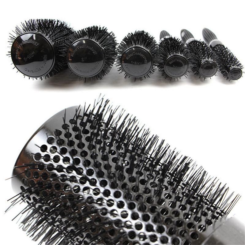 6pcs/Set Professional Black Boar Bristles Hair Brushes Set Anti-Static Round Hairdressing Comb Barber Salon Styling Tools