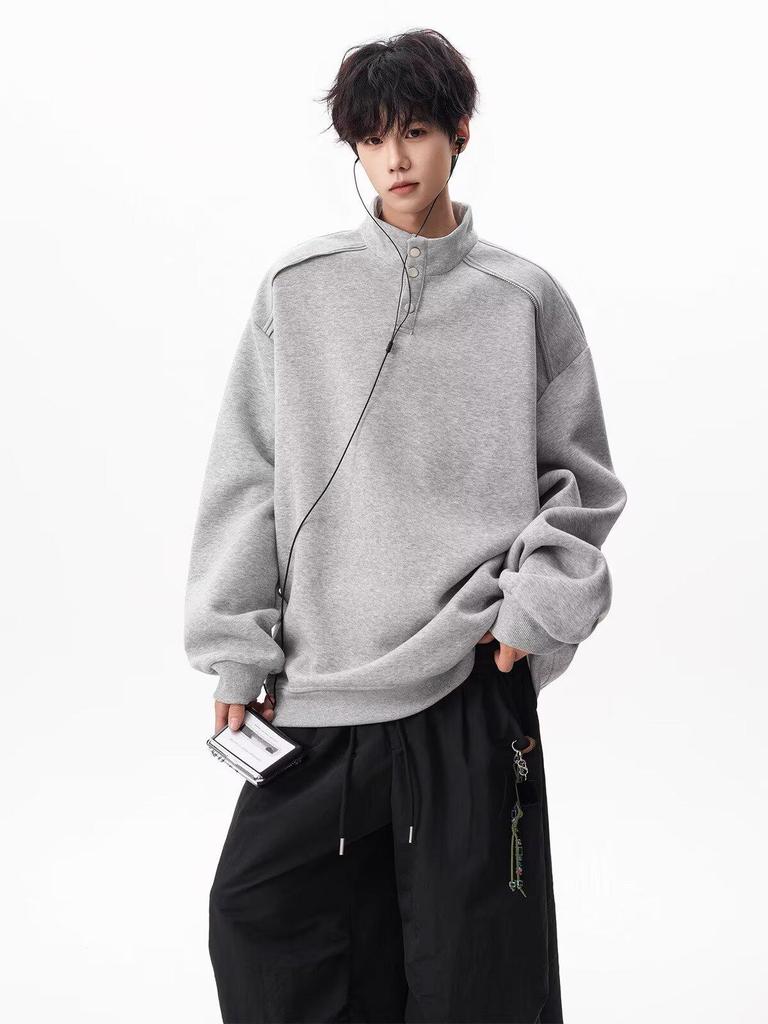 Men's Autumn Trendy Half-Zip Stand Collar Velvet Hoodie