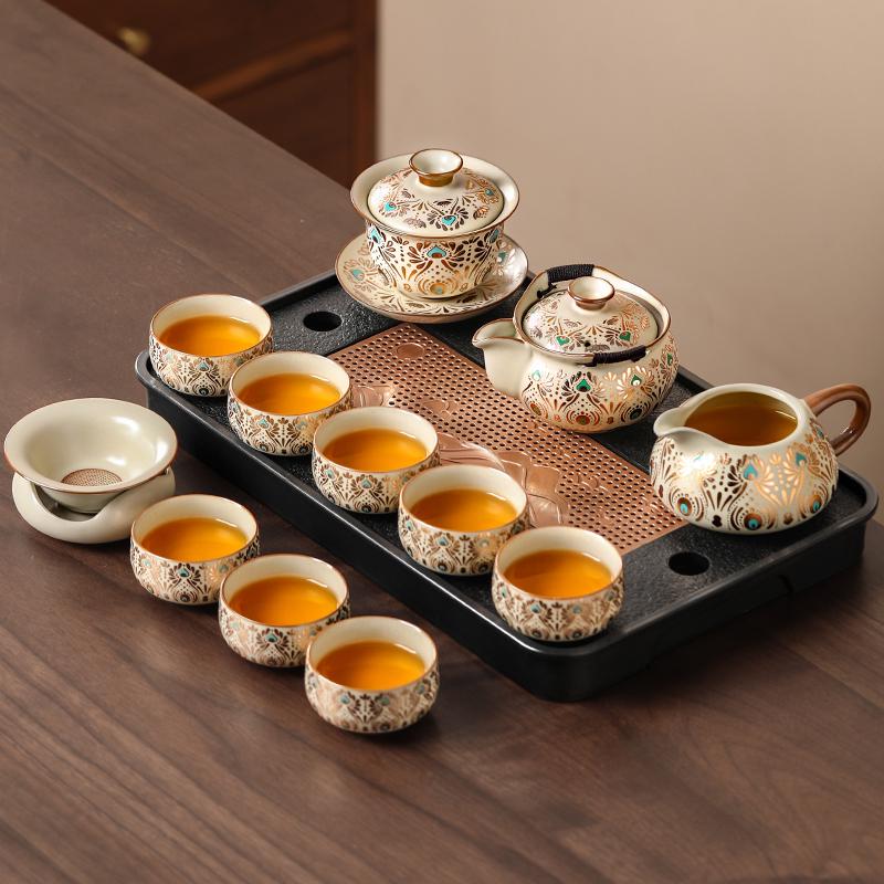 Ru Kiln Kung Fu Tea Set: Light Luxury Teapot, Teacups & Brewing Tray