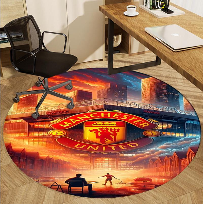 Tappeto Rotondo con Motivo Manchester United F.C, Tappetino da Interno/Esterno, per Picnic, Sala Giochi, Camera da Letto, Ufficio, Soggiorno, Tappeto Decorativo per la Casa, Regalo di Compleanno