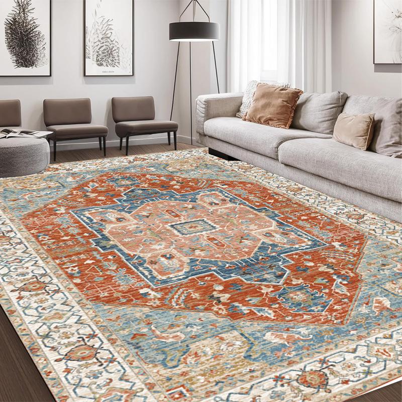 Boho Vintage Washable Non-Slip Area Rug-Plush Living Room Bedroom Carpet Classic American Decor Floor Mat for Cozy Bedside Home