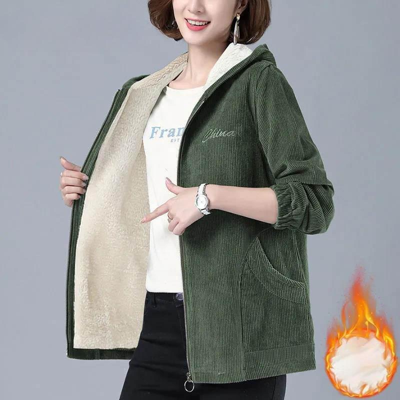 

Женская осенне-зимняя куртка Corduroy Plus Velvet с подкладкой, короткое пальто, свободное теплое пальто из овечьей шерсти XL зелёный