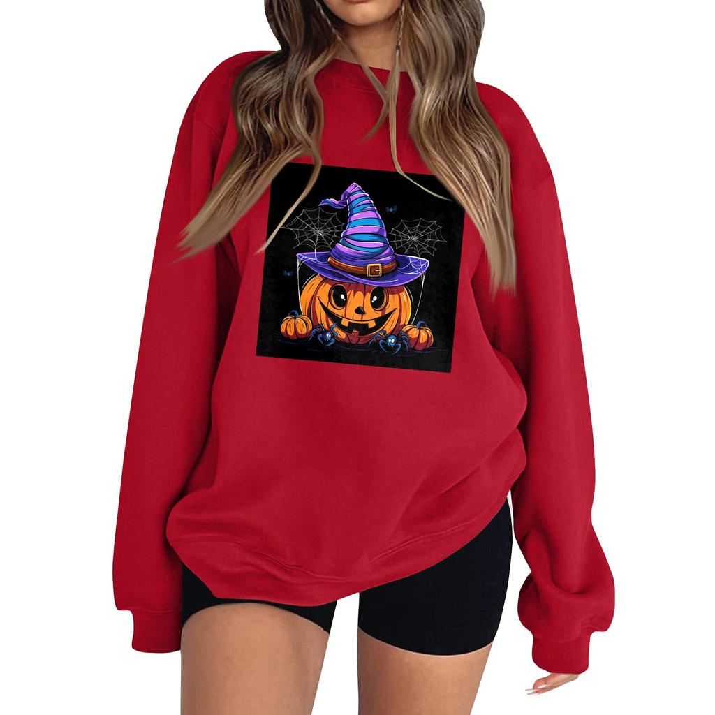 Women's Fashion Long Sleeve Printed Round Neck Pullover Top Sweatshirt