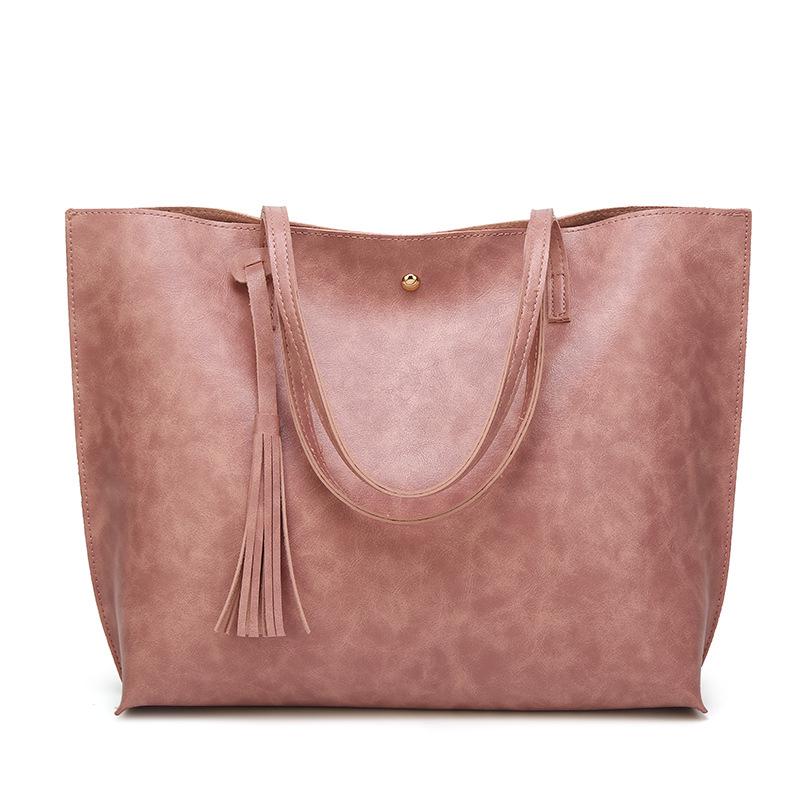 New All Matching Fashionable Handbags Simple Oil Wax Leather Casual Women's Shoulder Bags Large Capacity Tote Bags