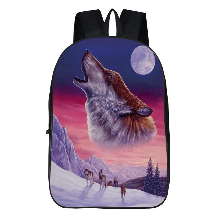 Zaino Scolastico Stampato 3D Animale Lupo Zaino Cartone Animato Studenti Scuola Primaria e Secondaria Zaino Blu Din