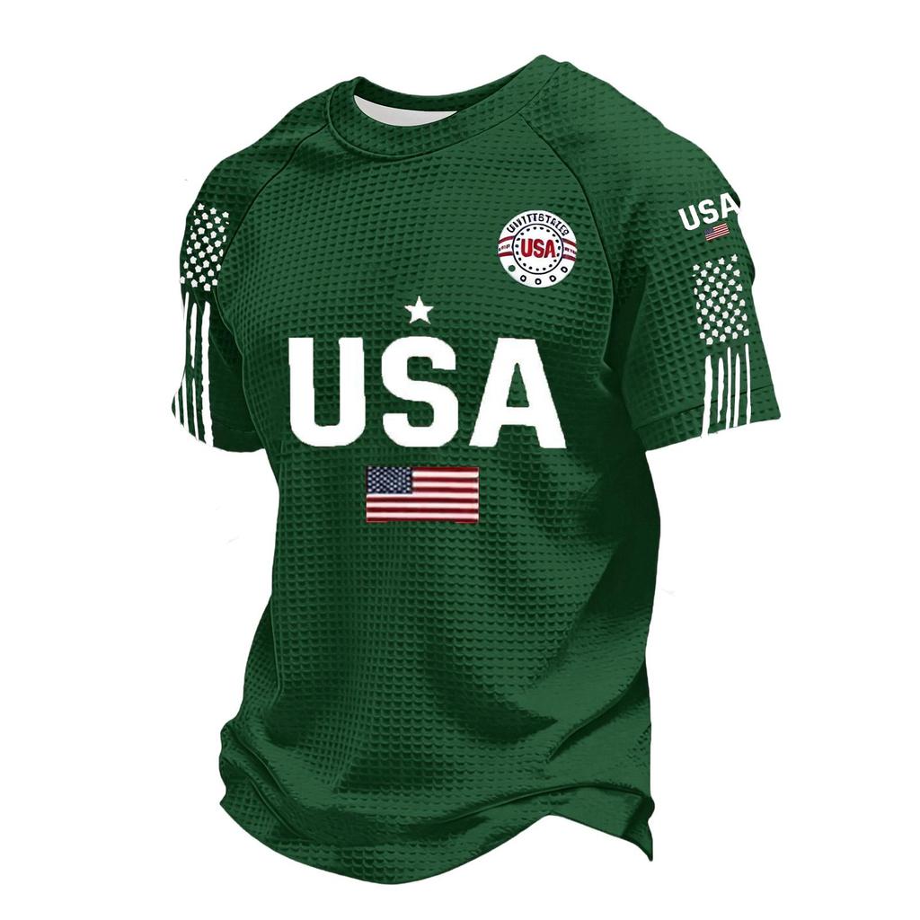Men's Loose And Casual Flag-print T-shirt, Short Sleeve Shirt