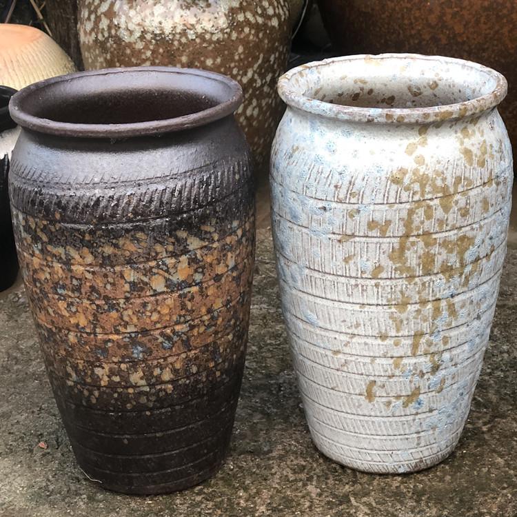 Retro Ceramic Succulent Pot: Tall Barrel Design, Breathable and Simple for Echeveria Flowers