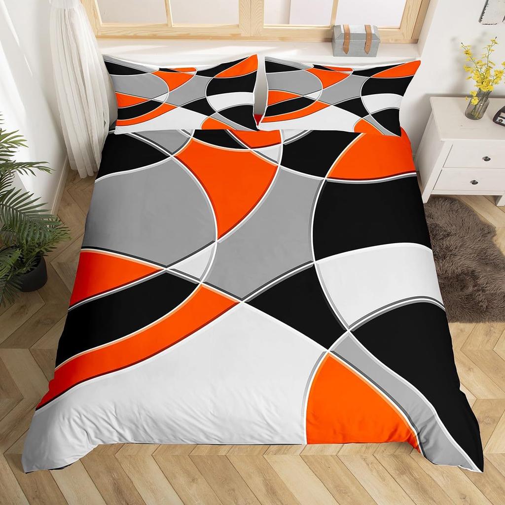 Round Geometric Bedding Set Green Gray Black Abstract Art Bedspread Comfortable Three-Piece Set